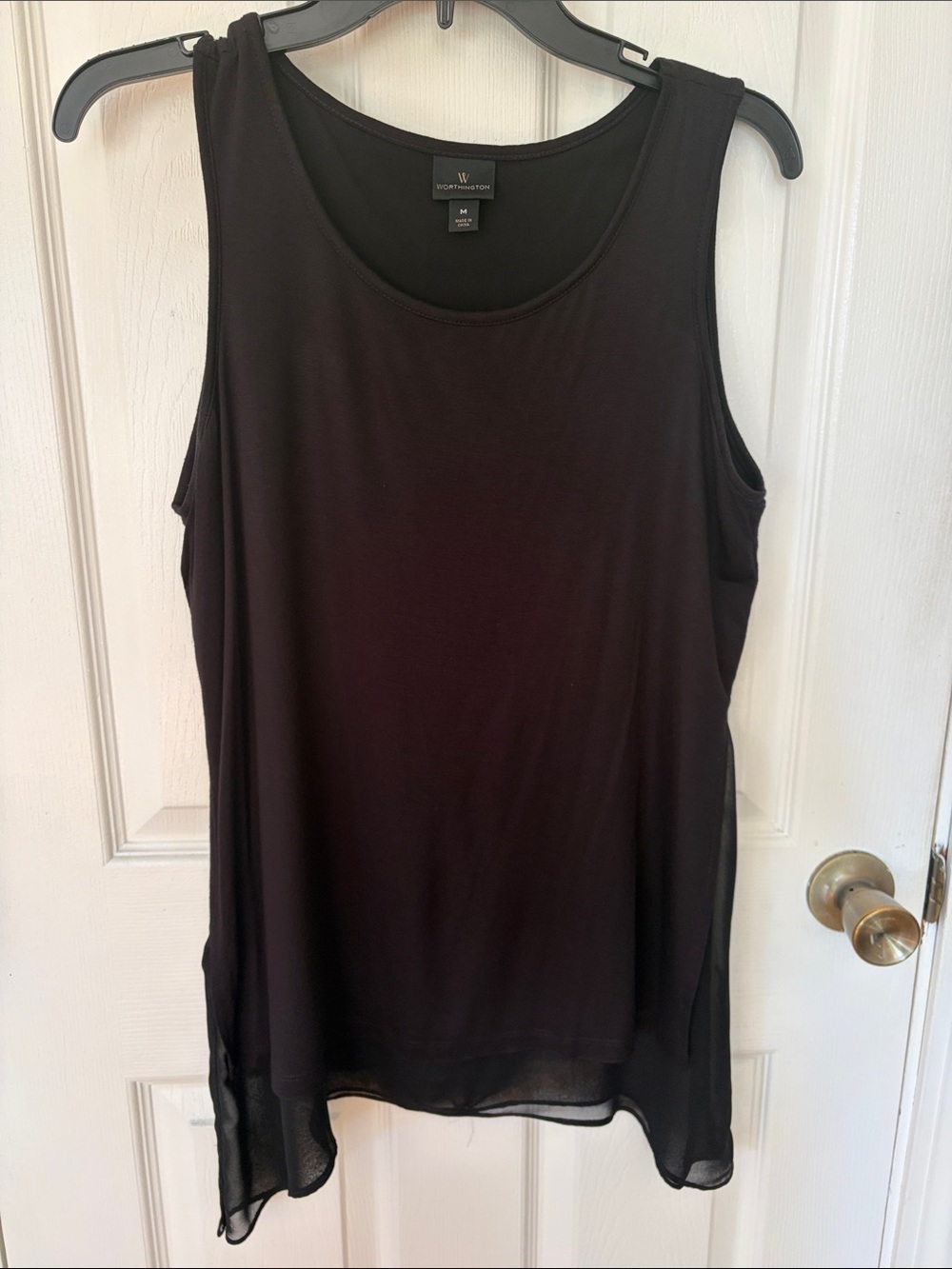 Worthington Black Layered Chiffon-Hem Tank